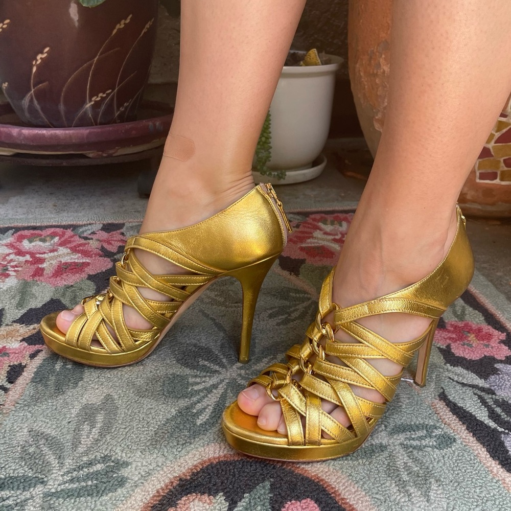 Blumarine Gold Strappy all leather Heels